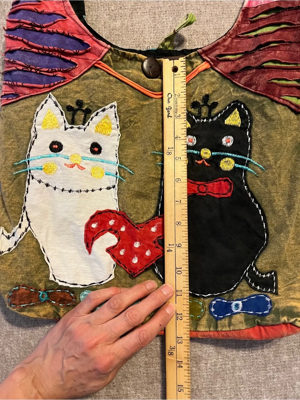 Embroidered Cat Patchwork Hobo Shoulder Bag Made in Nepal